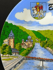 Тарелка декоративная винтажная &quot;Бад-Эмс&quot;, сувенирная, фарфор, 24.5 см, Германия, 1980-90гг.