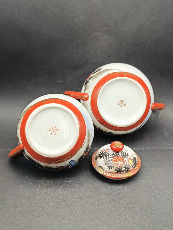 Набор для чая винтажный в традиционном китайском стиле "Девушки в саду", фарфор, ручная роспись, Китай, 1960-70гг.