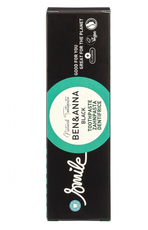 BEN&ANNA Zahnpasta Alutube Black 75g, Зубная паста Ben & Anna Zahncreme Black с активированным углем и фтором, отбеливающая зубная паста с мятой и алоэ вера, натуральная, для ежедневного ухода, 75 мл