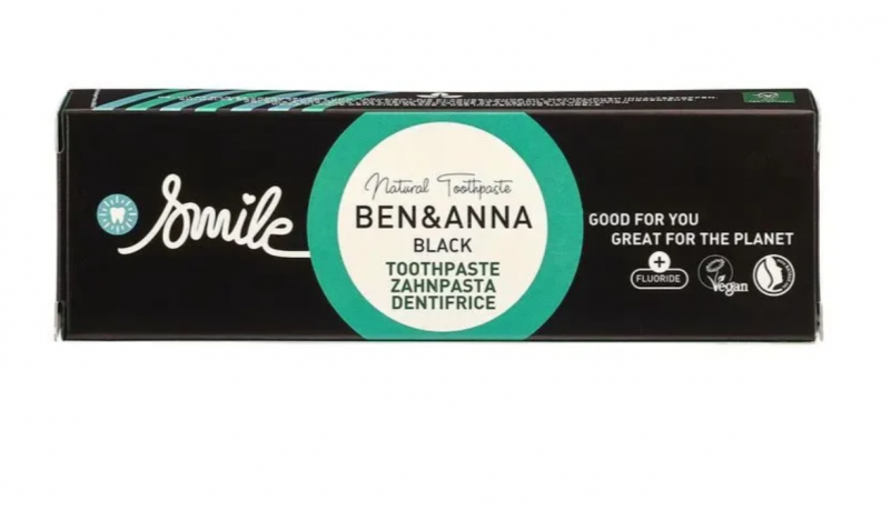 BEN&ANNA Zahnpasta Alutube Black 75g, Зубная паста Ben & Anna Zahncreme Black с активированным углем и фтором, отбеливающая зубная паста с мятой и алоэ вера, натуральная, для ежедневного ухода, 75 мл