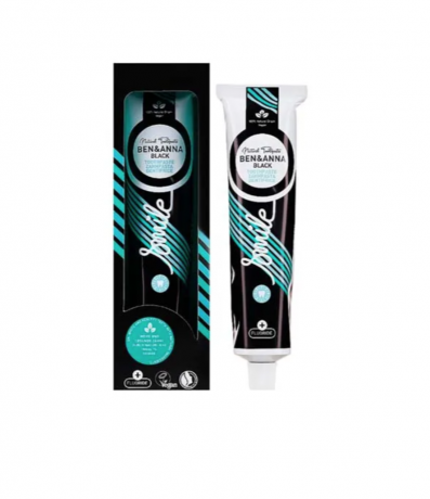 BEN&ANNA Zahnpasta Alutube Black 75g, Зубная паста Ben & Anna Zahncreme Black с активированным углем и фтором, отбеливающая зубная паста с мятой и алоэ вера, натуральная, для ежедневного ухода, 75 мл