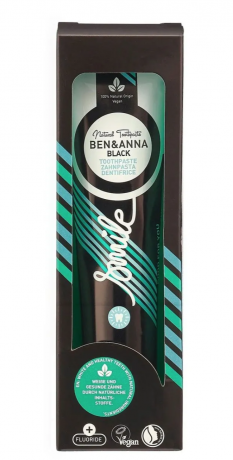 BEN&ANNA Zahnpasta Alutube Black 75g, Зубная паста Ben & Anna Zahncreme Black с активированным углем и фтором, отбеливающая зубная паста с мятой и алоэ вера, натуральная, для ежедневного ухода, 75 мл