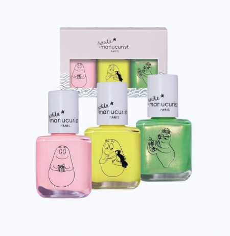 Manucurist Barbapapa childrel set of 3 nagelllacks, Набор детских лаков для ногтей  3 шт, на водной основе, смываются водой, безопасные, розовый жёлтый зелёный, с 3 лет
