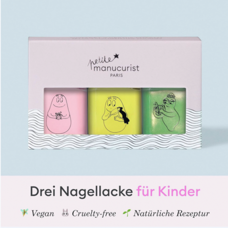 Manucurist Barbapapa childrel set of 3 nagelllacks, Набор детских лаков для ногтей  3 шт, на водной основе, смываются водой, безопасные, розовый жёлтый зелёный, с 3 лет
