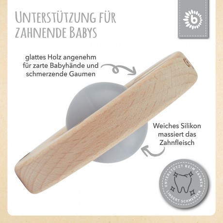 bieco Beissring Holz Natur Zahnungshilfe mit Silikon Kugeln Baby Greifling 7cm Beissringe Кольцо для прорезывания зубов
