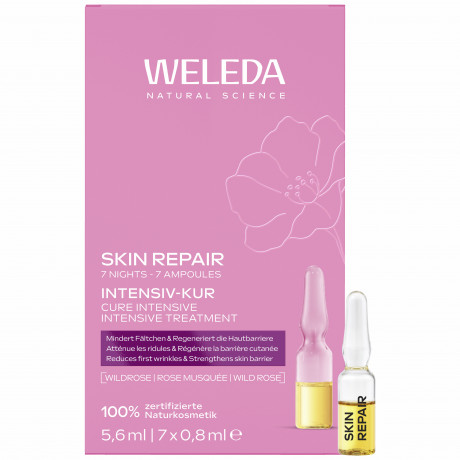 WELEDA Skin Repair Intensiv Kur, 7 x 0.8 ml, 5.6 ml, Интенсивный масляный уход Skin Repair для лица с пятью натуральными растительными маслами, 7 ампул по 0,8 мл, всего 5,6 мл