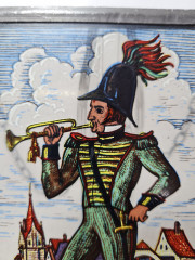 Винтажный витраж "Офицер, 1843 год", стекло, 15,5см x 9,5см, Германия, 1960-70гг.