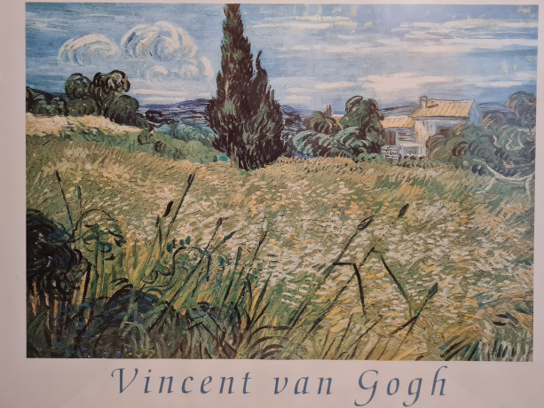 Картина-репродукция винтажная Винсент Ван Гог "Ферма в Провансе", в раме, 75 х 55 см, Германия, 1980-90гг.