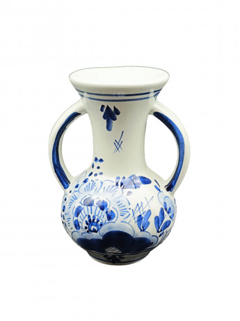 Ваза винтажная малая Delft Blue с цветочным декором, ручная роспись, фарфор, 12 х 9 см, Голландия, 1950-60гг.