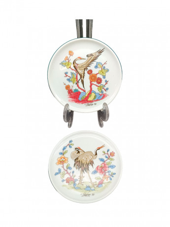 Набор тарелок декоративнах винтажных Hutschenreuther / Коллекция Lufthansa, "Цапли", фарфор, 2 шт., 10 см, Германия, 1990 год.