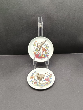 Набор тарелок декоративнах винтажных Hutschenreuther / Коллекция Lufthansa, "Цапли", фарфор, 2 шт., 10 см, Германия, 1990 год.