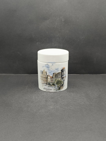 Банка для хранения винтажная AK Kaiser "Гейдельбергский замок", цилиндрической формы, фарфор, 10 х 8 см, Германия, 1970-80гг.