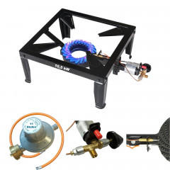 BlueCraft BlueCraft Gaskocher, (mit Piezozundung, Zundsicherung, inkl. Gasschlauch und Gasregler Druckminderer Gas), 10,5 kW 4 Fuss Hockerkocher Campingkocher Gasbrenner 4 Bein, Inkl. Gasschlauch 150 cm und 11 Stufen Gasdruckregler 25-50 mbar verstellbar 