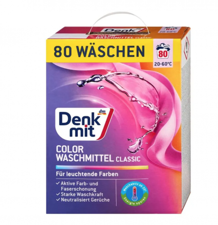 Denkmit Colorwaschmittel Pulver, 80 Wl, Порошок для цветного белья,  стиральный порошок с ароматом свежести и защитой цвета, 5.2 кг (80 стирок)
