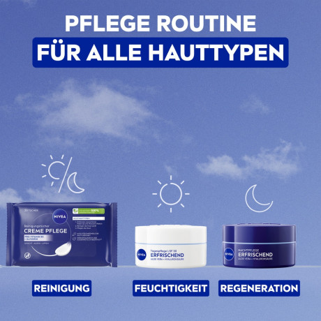 NIVEA 3in1 Creme Pflege Reinigungstucher, 25 Stuck, Нивеа Очищающие салфетки 3 в 1, провитамин B5 и витамин E, снятие макияжа, 25 шт