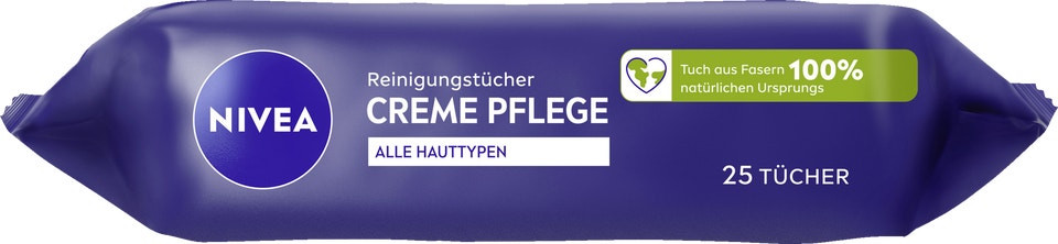 NIVEA 3in1 Creme Pflege Reinigungstucher, 25 Stuck, Нивеа Очищающие салфетки 3 в 1, провитамин B5 и витамин E, снятие макияжа, 25 шт