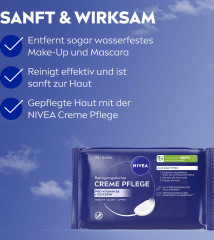 NIVEA 3in1 Creme Pflege Reinigungstucher, 25 Stuck, Нивеа Очищающие салфетки 3 в 1, провитамин B5 и витамин E, снятие макияжа, 25 шт