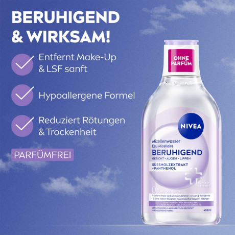 NIVEA Mizellenwasser Beruhigend, 400 ml, Нивеа Мицеллярная вода успокаивающая, экстракт виноградных косточек, для чувствительной кожи, 400 мл