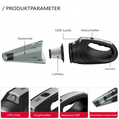AUDEW AUDEW Akku-Handstaubsauger, 120W Kabellos Handstaubsauger 6000PA Autostaubsauger mit 1x Filter  Беспроводной ручной пылесос AUDEW, беспроводной ручной пылесос мощностью 120 Вт, автомобильный пылесос 6000PA с 1 фильтром