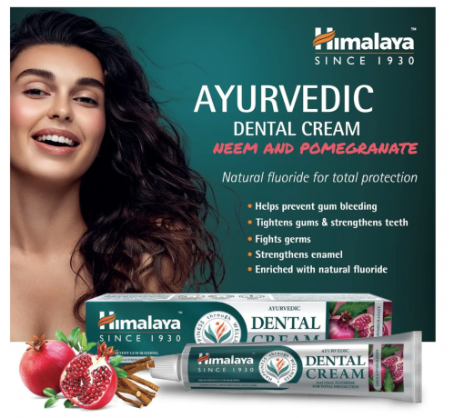 Himalaya Ayurvedic Dental Cream Neem & Pomegranate 100g, Зубная паста аюрведическая, с нимом и гранатом, защита зубов и дёсен, против налёта, свежесть дыхания, 100 г