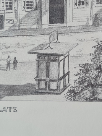 Картина в раме винтажная в черно-белых тонах "Шарлоттенплац" Brukner Stuttgart, 31,5 x 42 см, Германия, 1960-70гг.