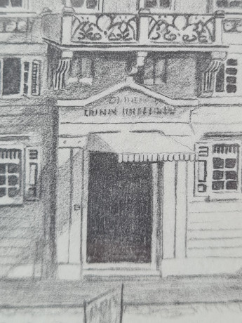 Картина в раме винтажная в черно-белых тонах "Шарлоттенплац" Brukner Stuttgart, 31,5 x 42 см, Германия, 1960-70гг.