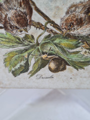 Панно винтажное Wlo &quot;Дрозды с улиткой / Х. Арнот&quot;, керамика, 10 x 10 см, Германия, 1960-70гг.