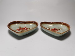 Schramberg, Шрамберг Две винтажные розетки-блюдца в форме сердечек с оранжевыми цветами, 12см х 11см, Германия 1950-1960гг.