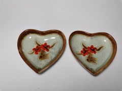 Schramberg, Шрамберг Две винтажные розетки-блюдца в форме сердечек с оранжевыми цветами, 12см х 11см, Германия 1950-1960гг.