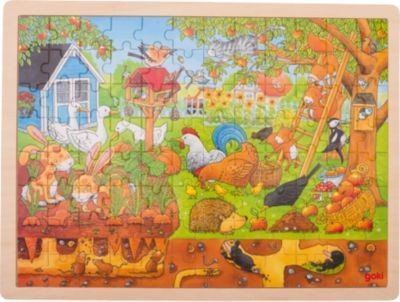 goki Holzpuzzle 96 Teile Unser Garten uber und unter der Erde Деревянный пазл 96 деталей Наш сад над землей и под землей