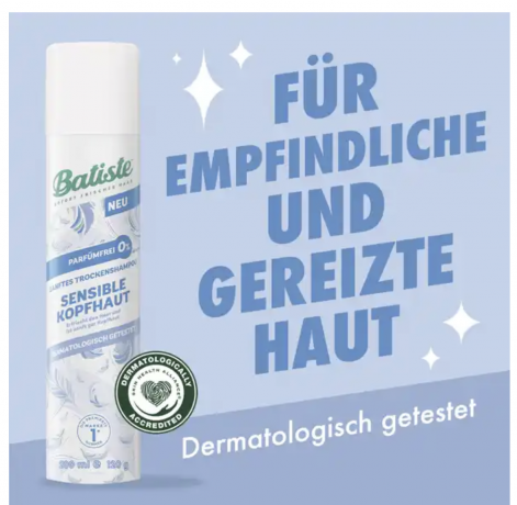 Batiste Trockenshampoo Sensitive, Сухой Шампунь для чувствительной кожи головы без отдушек 200 мл