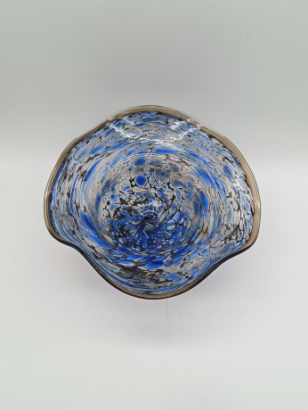 Фруктовница винтажная Joska / Studio Design среднего размера, синий декор с позолотой, стекло, 15 х 7.5 см, Германия, 1970-80гг.