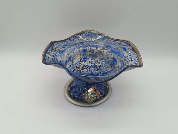 Фруктовница винтажная Joska / Studio Design среднего размера, синий декор с позолотой, стекло, 15 х 7.5 см, Германия, 1970-80гг.