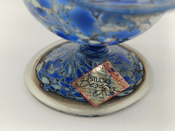 Фруктовница винтажная Joska / Studio Design среднего размера, синий декор с позолотой, стекло, 15 х 7.5 см, Германия, 1970-80гг.