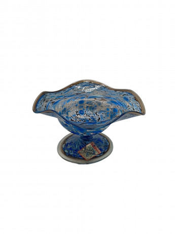 Фруктовница винтажная Joska / Studio Design среднего размера, синий декор с позолотой, стекло, 15 х 7.5 см, Германия, 1970-80гг.