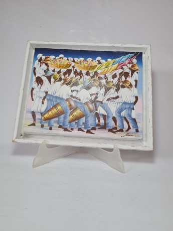 Blanc Картина в белой раме "Музыкальное шествие", художник Jean Claude Blanc, 24x29см, Германия, 1970-80гг.