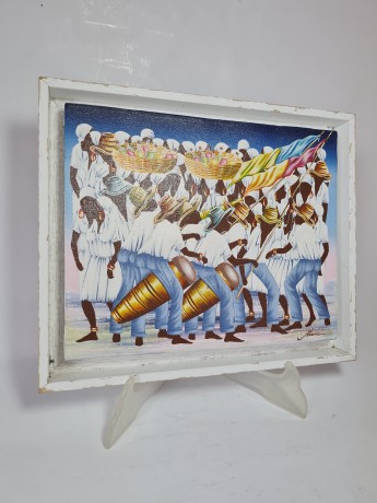 Blanc Картина в белой раме "Музыкальное шествие", художник Jean Claude Blanc, 24x29см, Германия, 1970-80гг.