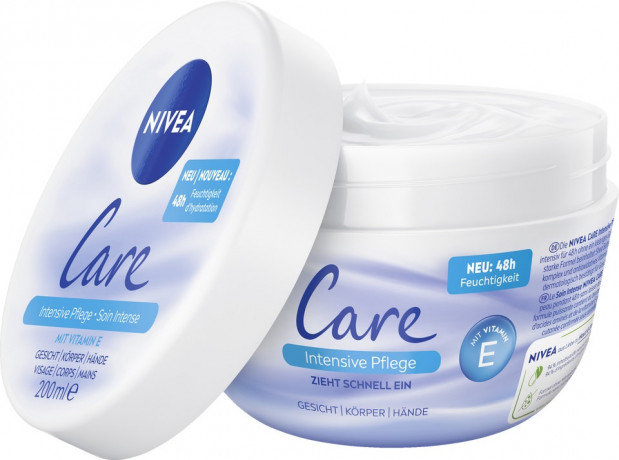 NIVEA Care Creme Intensive Pflege, 200 ml, Нивеа Крем для лица и тела, масло ши и витамин E, 48ч увлажнение, быстрое впитывание, 200 мл
