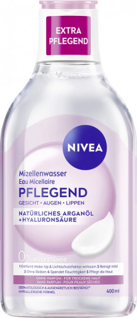 NIVEA Mizellenwasser Pflegend, 400 ml, Нивеа Мицеллярная вода ухаживающая, аргановое масло и гиалурон, для сухой кожи, 400 мл
