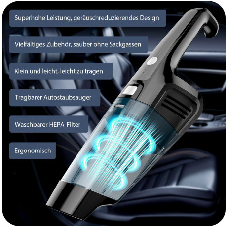 Tisoutec Tisoutec Akku-Handstaubsauger Akku Handstaubsauger,12000Pa USB aufladbar Tragbar Leicht Mini, Staubsauger,6000mAh Auto-Staubsauger,Nass  Trocken Handsauger  Беспроводной ручной пылесос Tisoutec, 12000 Па, перезаряжаемый через USB, портативный, ле