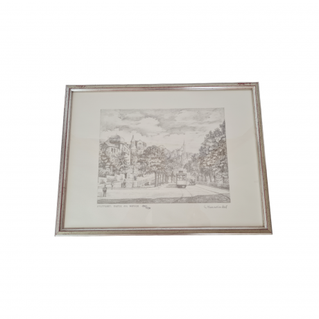 Картина в раме винтажная в черно-белых тонах "Бопсер" Brukner Stuttgart, 31,5 x 42 см, Германия, 1960-70гг.