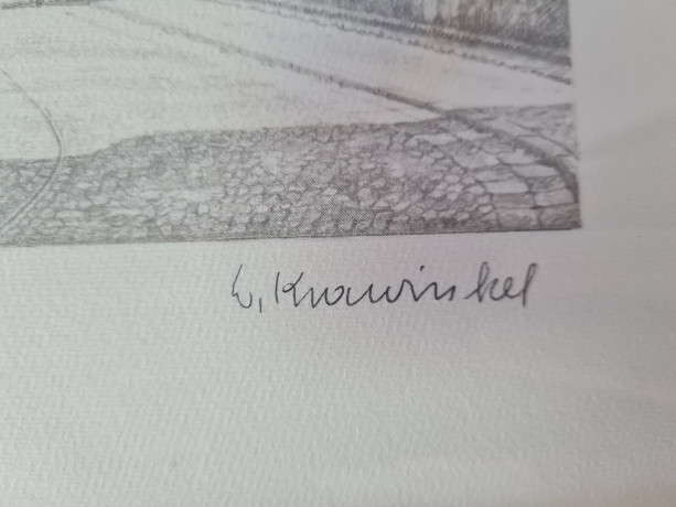 Картина в раме винтажная в черно-белых тонах "Бопсер" Brukner Stuttgart, 31,5 x 42 см, Германия, 1960-70гг.