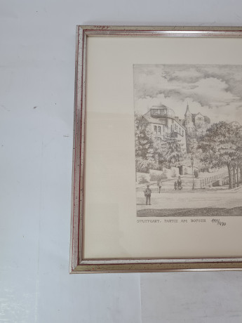 Картина в раме винтажная в черно-белых тонах "Бопсер" Brukner Stuttgart, 31,5 x 42 см, Германия, 1960-70гг.