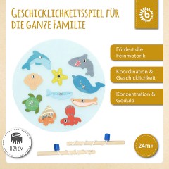 bieco Holz Fische Angeln Spiel 13 tlg. Angelspeil Magnet Angel Holzspielzeug O 24 cm Aktionsspiele Деревянная рыбная ловля