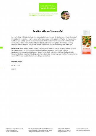 Krauterhaus Sanct Bernhardt Sea Buckthorn Shower Gel, 250 мл