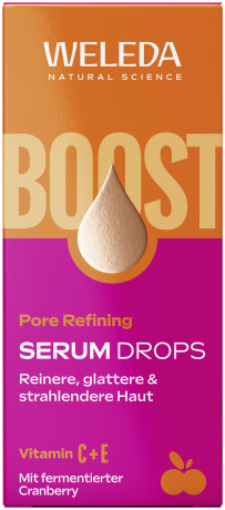 WELEDA Pore Refining Serum Drops, 30 ml, Капли-сыворотка Pore Refining с витаминами C и E и ферментированной клюквой для кожи с несовершенствами, 30 мл
