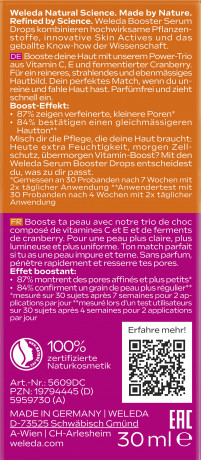 WELEDA Pore Refining Serum Drops, 30 ml, Капли-сыворотка Pore Refining с витаминами C и E и ферментированной клюквой для кожи с несовершенствами, 30 мл