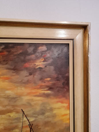 Картина винтажная J.Horeny "Пастухи и лошади", большой формат, в раме, масло, 92.5 х 73 см, Германия, 1980-90гг.