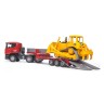 Bruder BRUDER 03555  Scania Tieflader mit CAT-Bulldozer BRUDER 03555 Низкорамная платформа Scania с бульдозером CAT