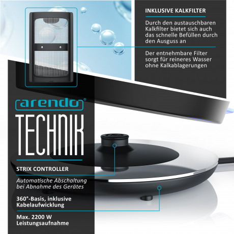 Arendo Arendo Wasserkocher, 1,7 l, 2200 W, Edelstahl, Retro Style Vintage, Uberhitzungs  Trockenkochschutz, rot natur Чайник Arendo, 1,7 л, 2200 Вт, нержавеющая сталь, винтажный ретро-стиль, защита от перегрева при сухом кипячении, красный